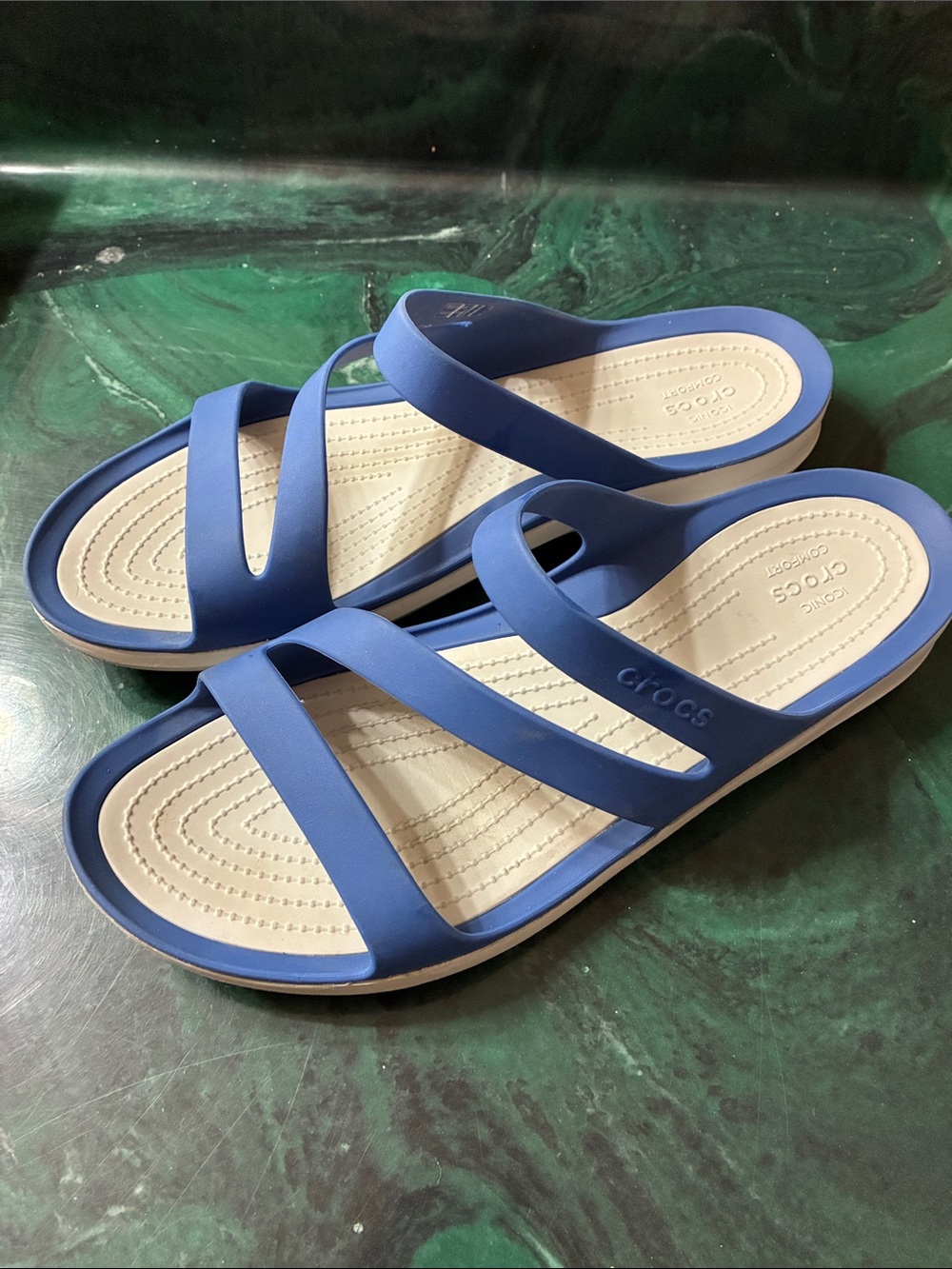 CROCS Women’s Blue Multi-Strap Slide Sandals - Picture 3 of 5